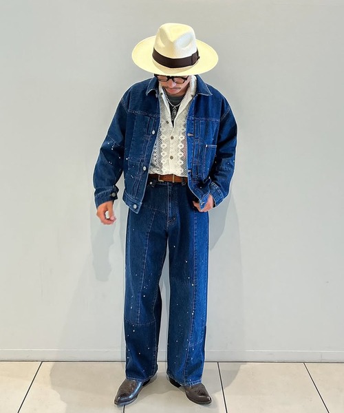 ワイドパンツ ジーンズ 「rebear by Johnbull」パッチワークワイドジーンズ メンズ レディースの画像