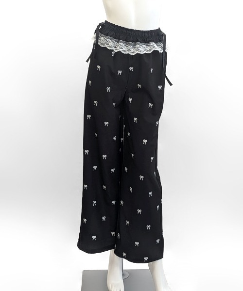 Riff（リフ） パンツ ウエストレースリボン総柄パンツ レディース