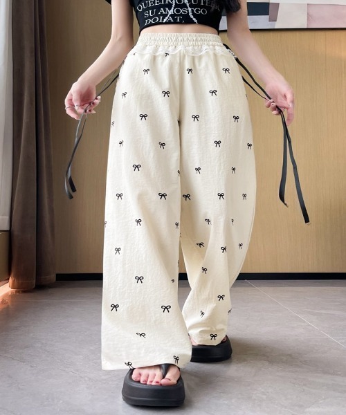 Riff（リフ） パンツ ウエストレースリボン総柄パンツ レディース