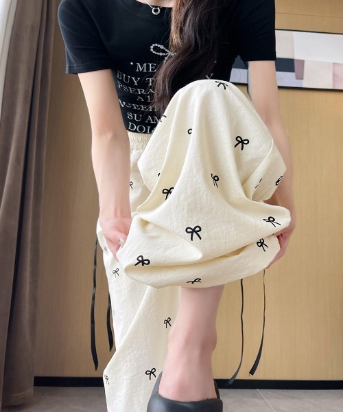 Riff（リフ） パンツ ウエストレースリボン総柄パンツ レディース