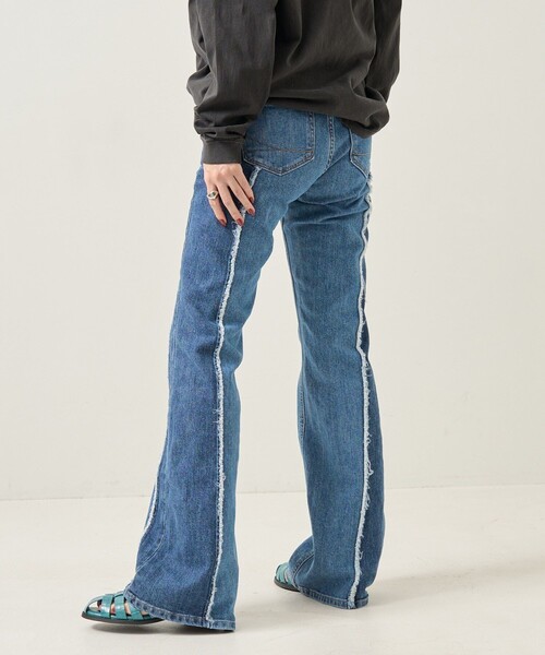 [FREAK'S STORE] обработка ботинки cut Denim брюки MEDIUM sax голубой женский 