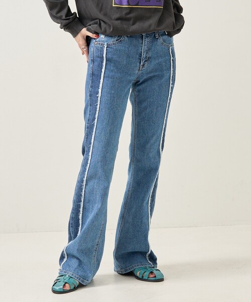 [FREAK'S STORE] обработка ботинки cut Denim брюки MEDIUM sax голубой женский 