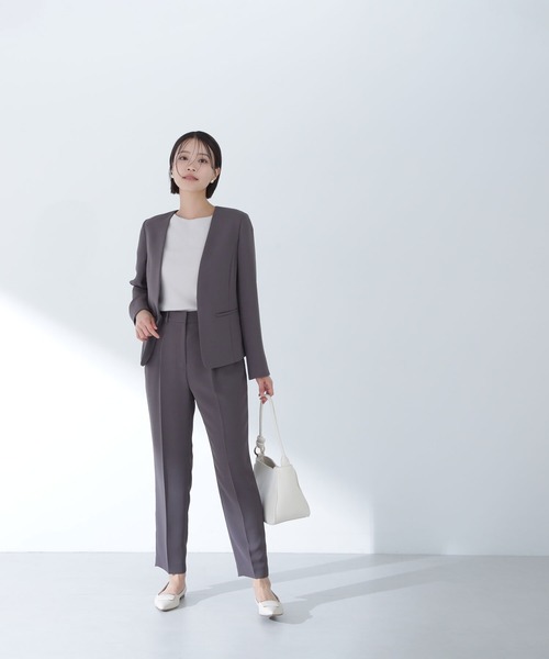 NATURAL BEAUTY BASIC ノーカラージャケット パンツスーツ M リネンライク SETUP ノーカラージャケット | NATURAL BEAUTY