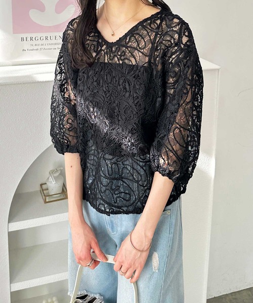 「GeeRA」 半袖ブラウス MEDIUM アイボリー レディース