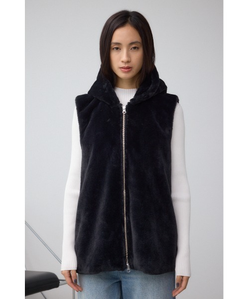Bluelea ブルレア ジレ ベスト ファー ブラック AZUL BY MOUSSY ベスト ジレ フードファーベスト レディース