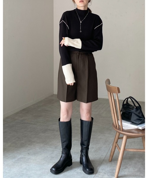 She's Closet ニット セーター 長袖配色バイカラー切り替えハイネック