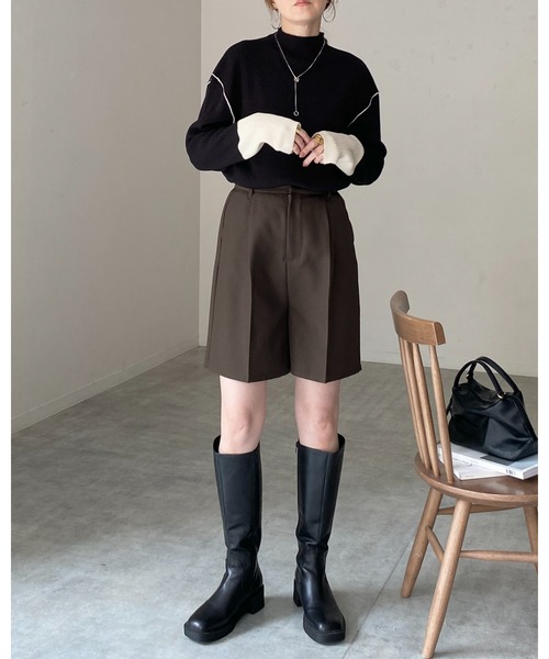 She's Closet ニット セーター 長袖配色バイカラー切り替えハイネック