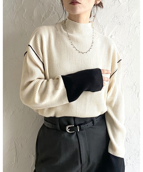 She's Closet ニット セーター 長袖配色バイカラー切り替えハイネック