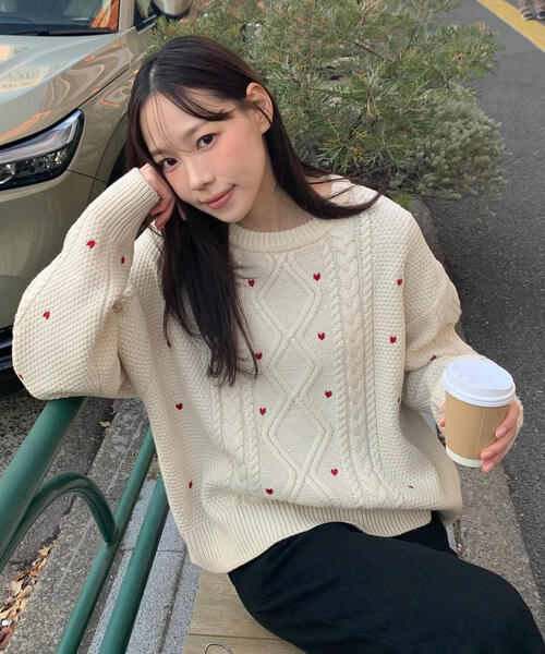 FREE'S MART（フリーズマート） ニット セーター ハート刺繍ケーブル