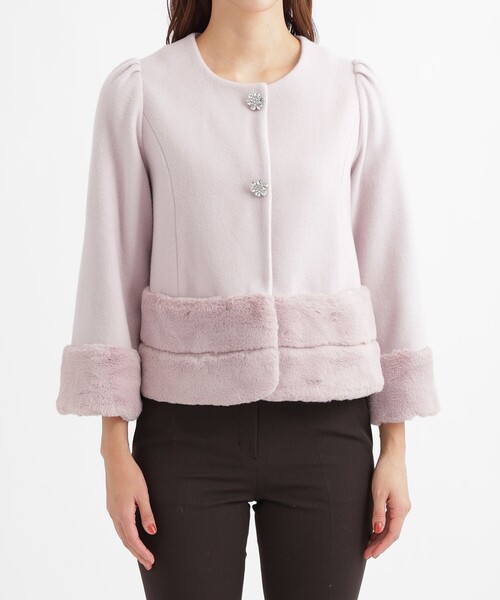 新品✨トゥービーシック ノーカラージップブルゾン フリル ウォッシャブル 44 TO BE CHIC（トゥー ビー シック） ノーカラージャケット FREE