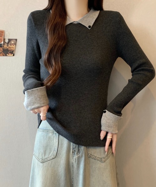 Diosfront ニット セーター 配色襟付きニットトップス レディース
