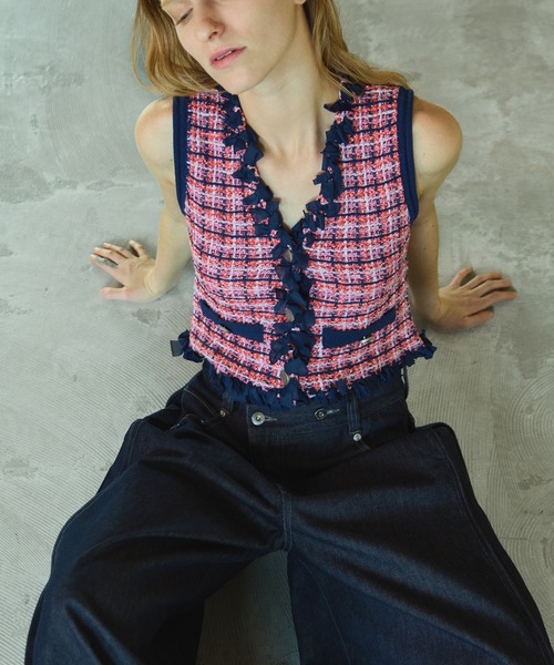 ♡pois ポワ Tweed vest ピンク♡ツイード ベスト ジレ Oversized tweed vest in pink - Versace | Mytheresa