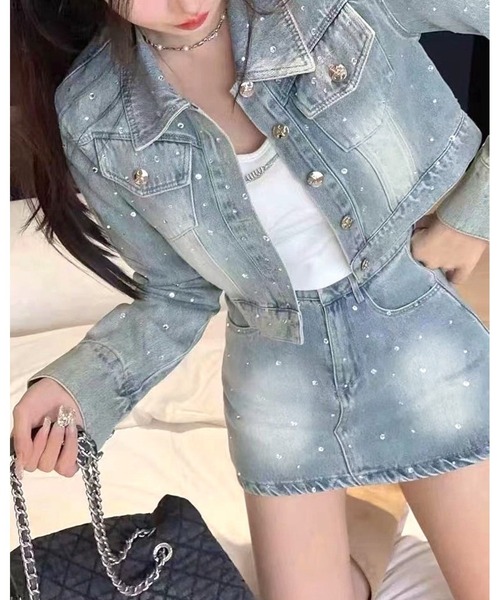 inst.ALL セットアップ ラインストーンデニムジャケット×ミニスカ風