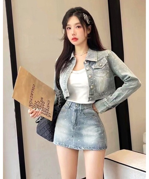 inst.ALL セットアップ ラインストーンデニムジャケット×ミニスカ風