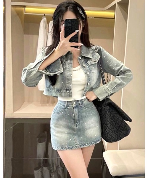 inst.ALL セットアップ ラインストーンデニムジャケット×ミニスカ風