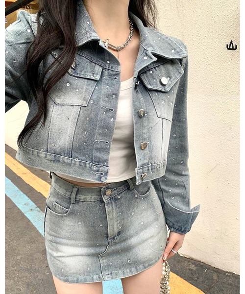 inst.ALL セットアップ ラインストーンデニムジャケット×ミニスカ風