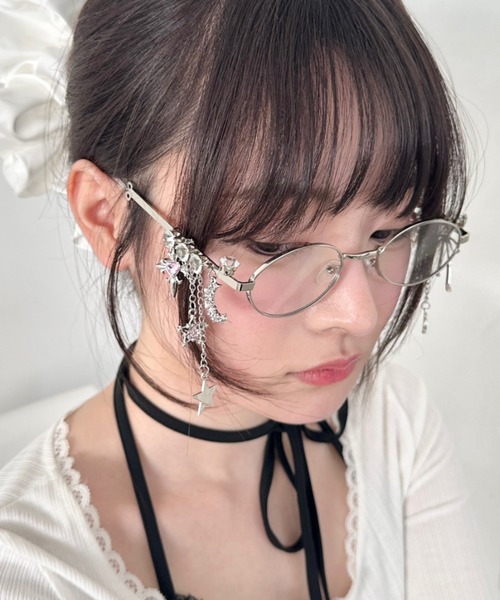 Loueme 伊達メガネ メガネ 眼鏡 キラキラチャームメタルフレーム