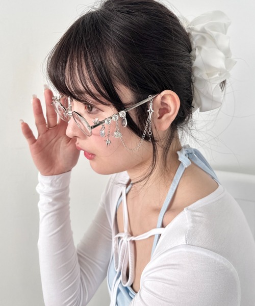 Loueme 伊達メガネ メガネ 眼鏡 キラキラチャームメタルフレーム