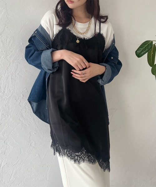 キャミソール サテンレースアシメロングキャミソール : ZOZOTOWN Yahoo