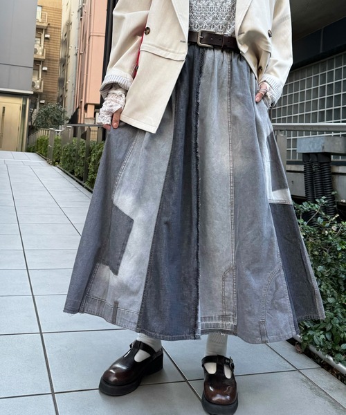 DOUBLE NAME（ダブルネーム） ロング スカート リメイク風パッチワーク