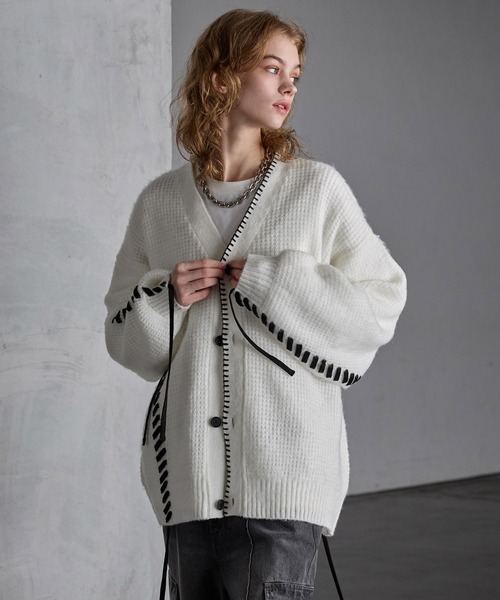 「SERACE」 ニットカーディガン M ホワイト メンズ_画像3