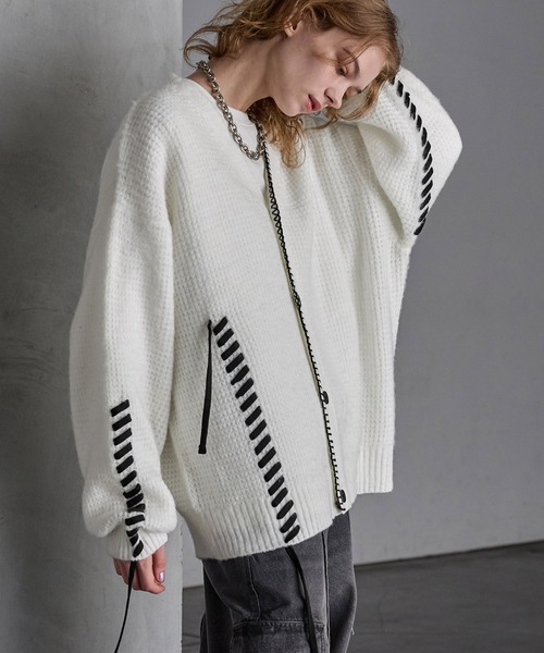 「SERACE」 ニットカーディガン M ホワイト メンズ_画像6