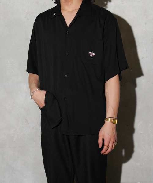 50s TOWN CRAFT レーヨンギャバジン　ブラック　オープンカラー　復刻 TOWNCRAFT（タウンクラフト） シャツ 50S EMBROIDERY S/S SHIRT