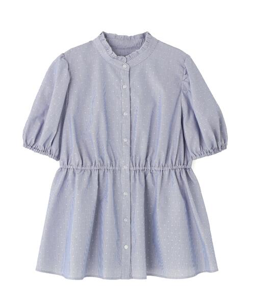 今季新品♡ドットストライプブラウス フロントタック ストライプブラウス 長袖 レディース(M ブルー): 東京
