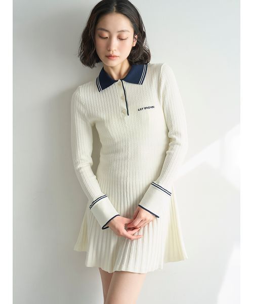 LILY BROWN（リリーブラウン） ワンピース ロゴ刺繍ポロニットミニ