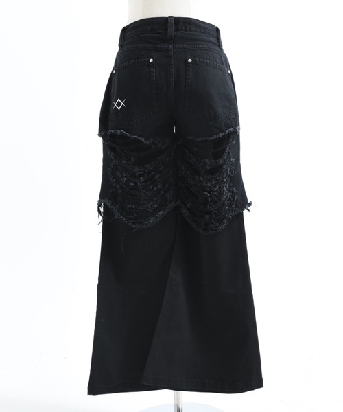 ワイドパンツ ジーンズ デニム デニムパンツ 「REFLEM/レフレム」レイヤードクラッシュデニムパンツ レディース メンズの画像