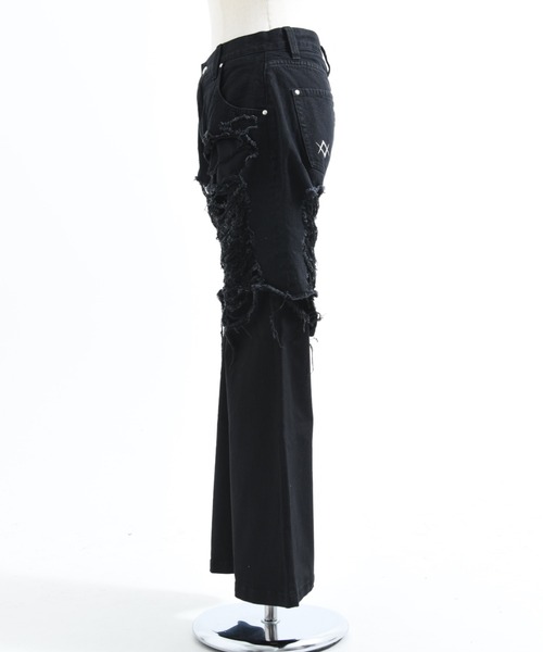 ワイドパンツ ジーンズ デニム デニムパンツ 「REFLEM/レフレム」レイヤードクラッシュデニムパンツ レディース メンズの画像