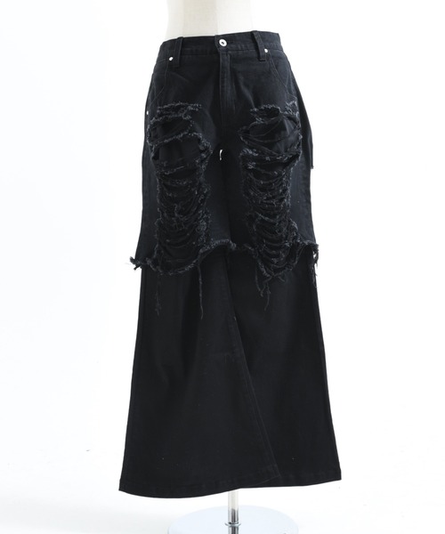ワイドパンツ ジーンズ デニム デニムパンツ 「REFLEM/レフレム」レイヤードクラッシュデニムパンツ レディース メンズの画像