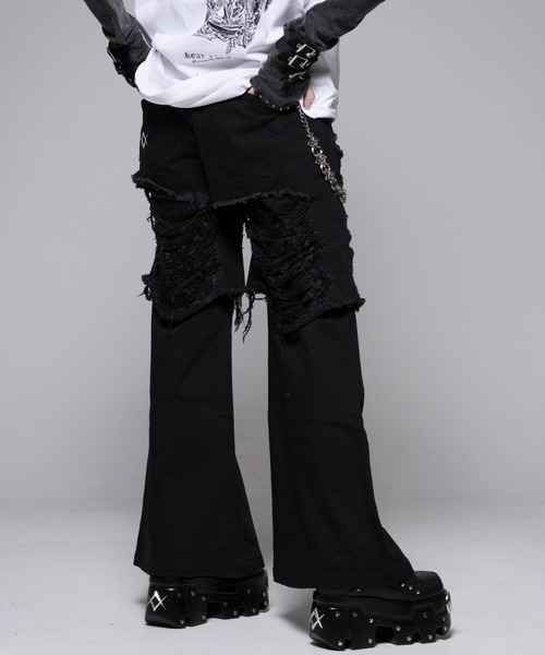 ワイドパンツ ジーンズ デニム デニムパンツ 「REFLEM/レフレム」レイヤードクラッシュデニムパンツ レディース メンズの画像