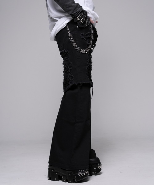 ワイドパンツ ジーンズ デニム デニムパンツ 「REFLEM/レフレム」レイヤードクラッシュデニムパンツ レディース メンズの画像