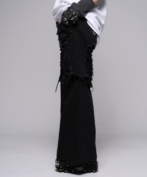 ワイドパンツ ジーンズ デニム デニムパンツ 「REFLEM/レフレム」レイヤードクラッシュデニムパンツ レディース メンズの画像