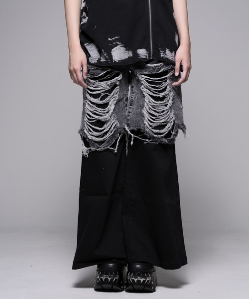 ワイドパンツ ジーンズ デニム デニムパンツ 「REFLEM/レフレム」レイヤードクラッシュデニムパンツ レディース メンズの画像