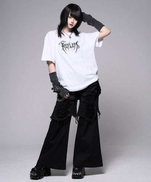 ワイドパンツ ジーンズ デニム デニムパンツ 「REFLEM/レフレム」レイヤードクラッシュデニムパンツ レディース メンズの画像