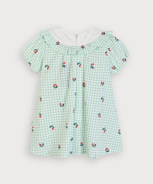ワンピース チューリップチェック柄半袖フリルワンピース キッズ 子供