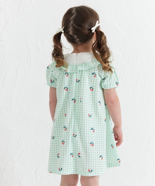 ワンピース チューリップチェック柄半袖フリルワンピース キッズ 子供
