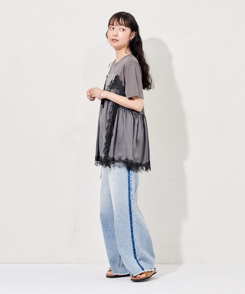 tシャツ レースキャミ ドッキングTシャツ/レイヤードデザインTシャツ レディースの画像