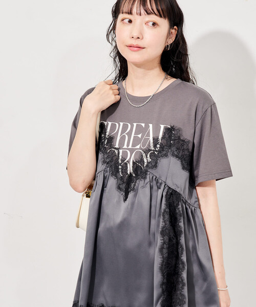 tシャツ レースキャミ ドッキングTシャツ/レイヤードデザインTシャツ レディースの画像