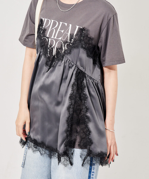 tシャツ レースキャミ ドッキングTシャツ/レイヤードデザインTシャツ レディースの画像