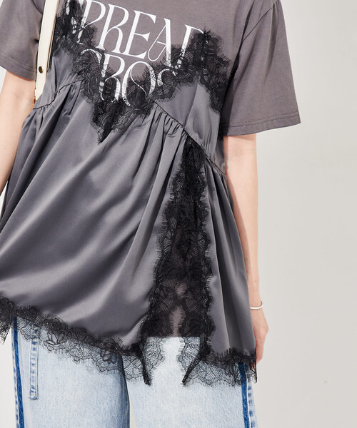 tシャツ レースキャミ ドッキングTシャツ/レイヤードデザインTシャツ レディースの画像