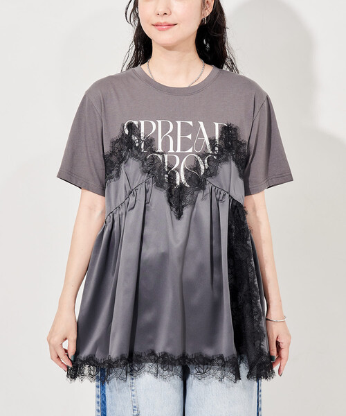 tシャツ レースキャミ ドッキングTシャツ/レイヤードデザインTシャツ レディースの画像
