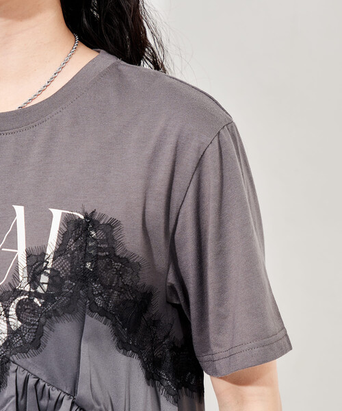 tシャツ レースキャミ ドッキングTシャツ/レイヤードデザインTシャツ レディースの画像