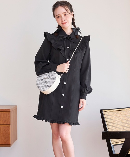「TITTY&CO.」 長袖ワンピース MEDIUM チャコールグレー レディース_画像4