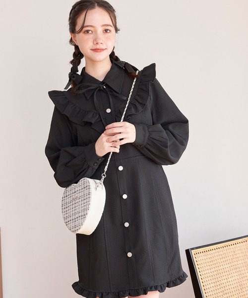 「TITTY&CO.」 長袖ワンピース MEDIUM チャコールグレー レディース_画像7