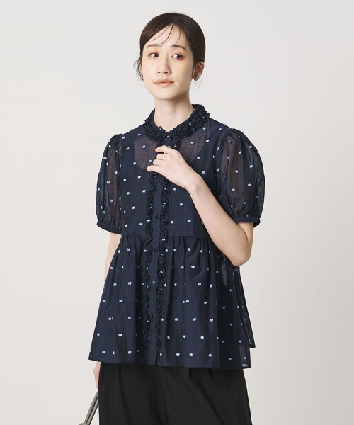 ブラウス シャツ 2トーン ドット ジャガード シャツ レディースの画像
