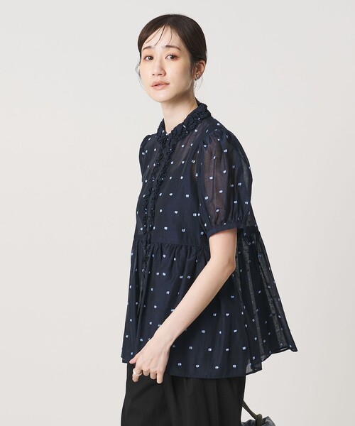 ブラウス シャツ 2トーン ドット ジャガード シャツ レディースの画像