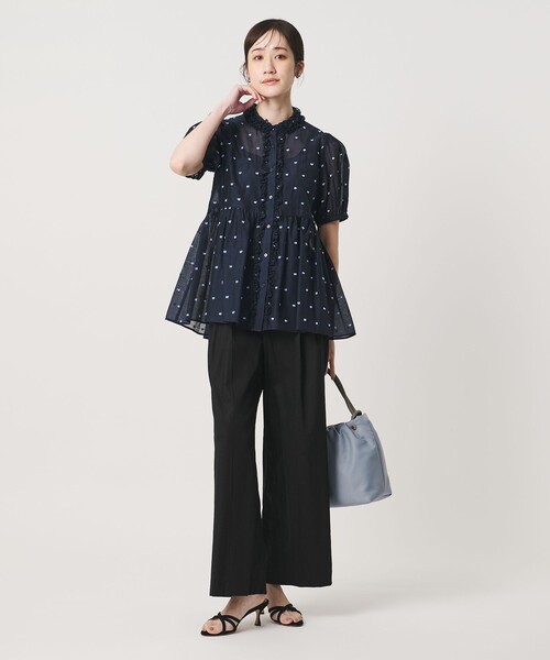 ブラウス シャツ 2トーン ドット ジャガード シャツ レディースの画像